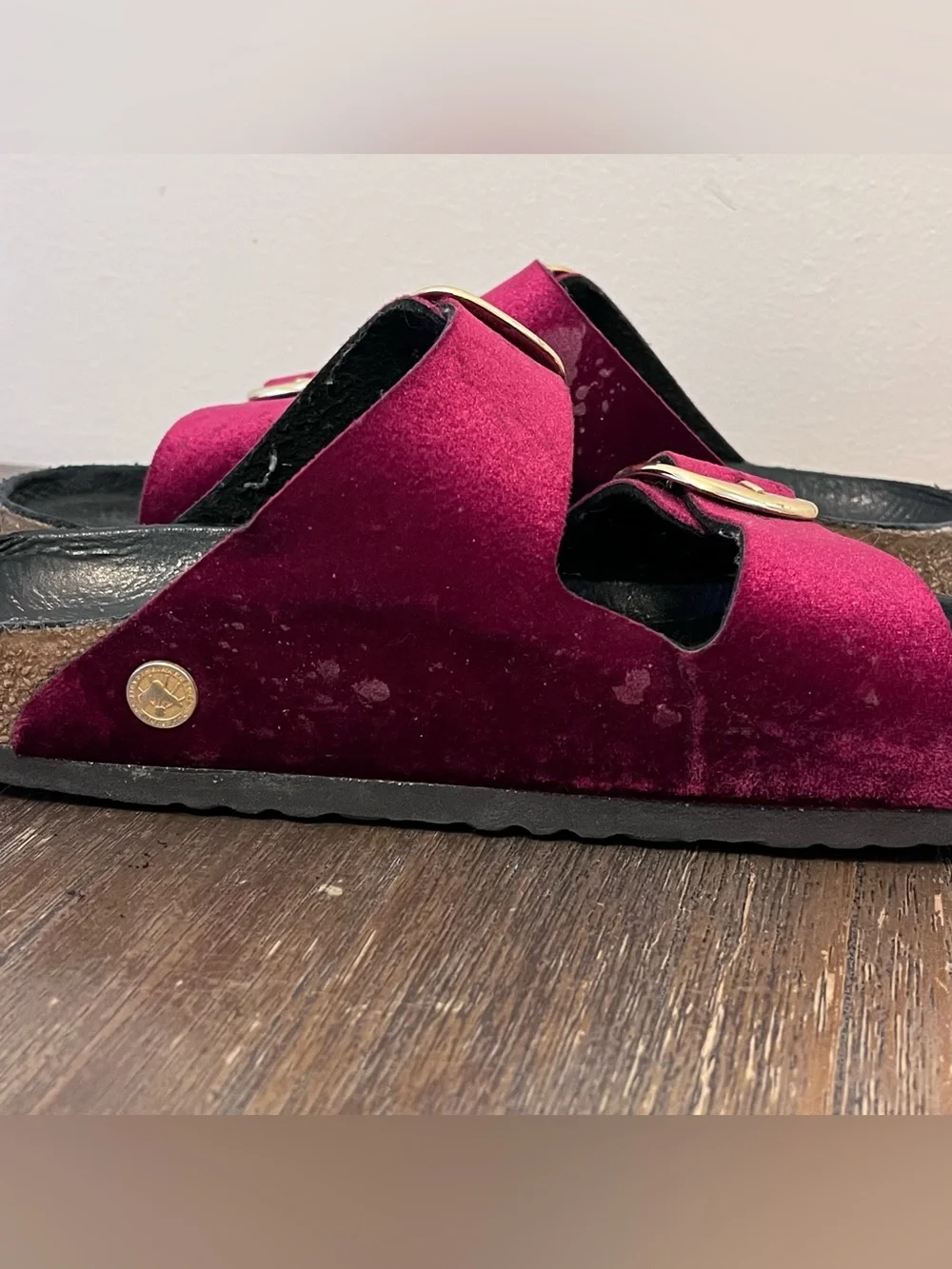 Birkenstock Arizona Big Buckle Velvet Maroon Sandals size 40 Women’s 9 - Picture 6 of 11